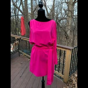Haute Hippie Fuschia Silk one sleeved dress